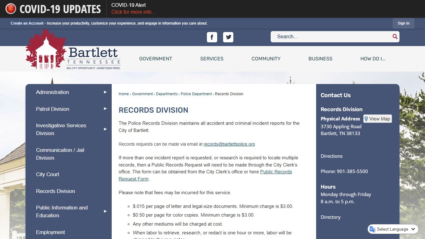 Records Division | Bartlett, TN - Official Website